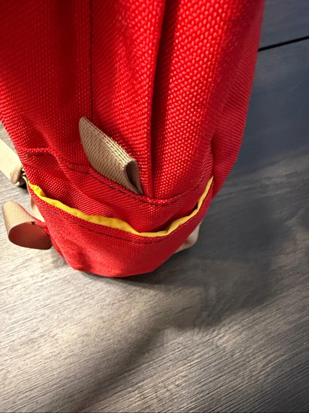 Topo Designs Daypack Backpack Red Khaki Leather EUC